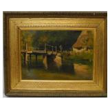 Oil on canvas "Boy Fishing on Bridge"