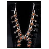 Navajo Old Pawn Coral Squash Blossom Necklace