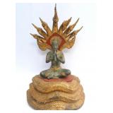 Large Gilded Bronze Buddha protected by a Naga