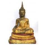 19th c. Gilded Bronze Seated Sukhothai Buddha