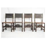 Set of 4 Spanish chairs w leather tooled seats
