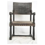 19th cent. Spanish leather tooled arm chair