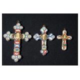 Three Vintage Millefiori Glass Italian Crosses