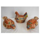 Three Vintage Mexican Ceramic Chicken Tlaquepaques