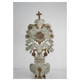 Spanish pressed tin Flowering Sunflower with cross