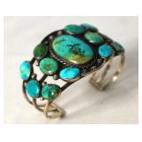 Old pawn silver cuff bracelet w multi turquoise