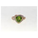14kt gold Trilliant Cut Peridot  & Diamond ring