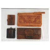 Four - 2 Vintage leather purses and 2 coin