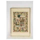Antique Persian Royal scene w floral border