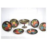 Vintage Mexican hand painted wood salad set