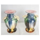Pair Polychrome  Faience De Flanders Pottery Vases