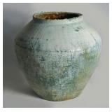 Han Dynasty White over Green Glaze Stonewear Jar