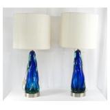 Pair of Monumental blue Murano Glass lamps