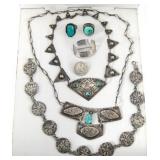 Native and Art necklaces, turquoise rings