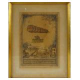Antique French Engraving 1786 Air Balloon