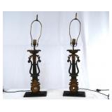 2 Cast iron harp lamps w shades