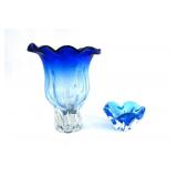 Murano blue glass large and small  flower vases
