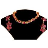3 pc 14kt gold ruby bracelet and pair earrings