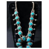 Navajo Turquoise Squash Blossom Necklace signed