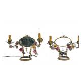 Pair French Boudoir lamps w porcelain roses