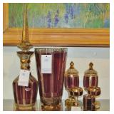 7 Bohemian Amethyst glass gold overlay decanter