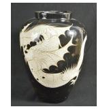 Burnished Black & White Mexican Dragon Pot