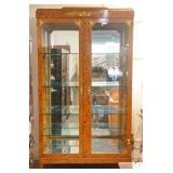Antique French Burl wood 2- Door Glass Cabinet