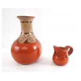Native Redware hand painted vase & small pot