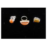3 Tuareg cornaline agate and amber rings