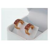 Pair 14kt double row garnet earrings