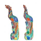 Two Antique Chinese Ceramic Glazed Peacocks