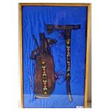 Encased Native Tomahawk & Tobacco Bag presentation