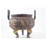 Early Chinese Cast Iron Polychrome Buddha Censor