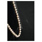 14kt  35" Culture pearl necklace w jade clasp