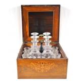Antique Tantalus with Crystal decanter & glasses