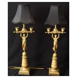 Pair of French 19 th cen  Dore Bronze Lamps