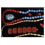 Chinese carved cinnabar beaded necklace, +++