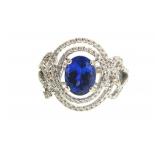 18k White Gold 3 ct Tanzanite and Diamond Ring