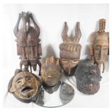 Collection of 6 West  African wood carved masks