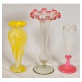Antique hand blown ruffled glass vases- 3 pcs
