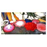 7 Victorian Pink & Cranberry Art Glass pieces