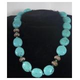 Large Turquoise & silver beaded necklace