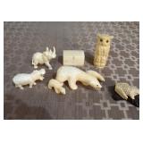 Collection of bone carved miniature animal