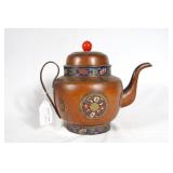 Champlevï¿½ copper Chinese tea pot