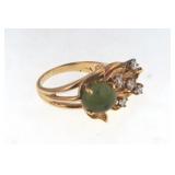 14kt  Gold & Jade & diamond Cluster Ring