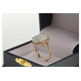 14k Gold Effy Signed Opal & Diamond Halo Ring