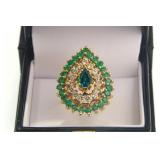 14k Gold Emerald & Diamond Tiered Cluster Ring