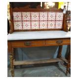 English antique tile back splash wash stand