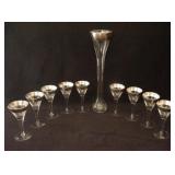 Dorothy Thorpe silver rimmed  glasses & decanter