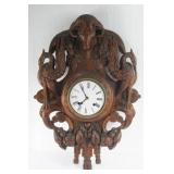 French Black Forest Style Carved Oak Hunt Clock
